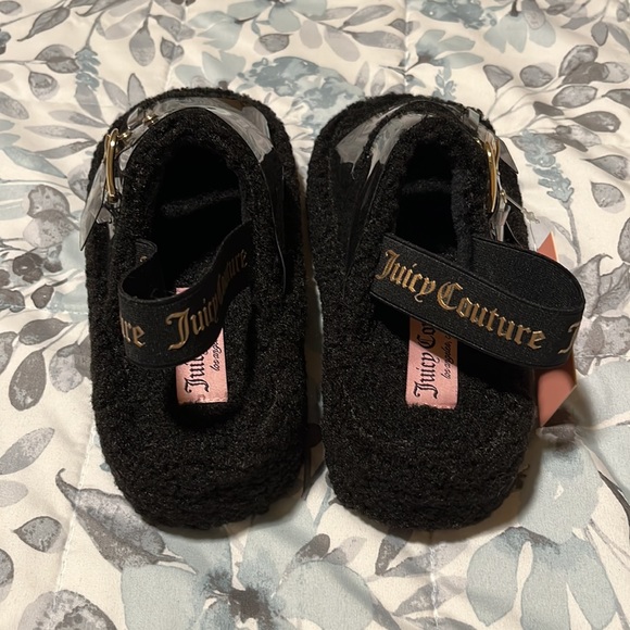 New Juicy Couture Griffin Hard Soled Black Sherpa Sling Slides Slippers Size 6 - Picture 3 of 11